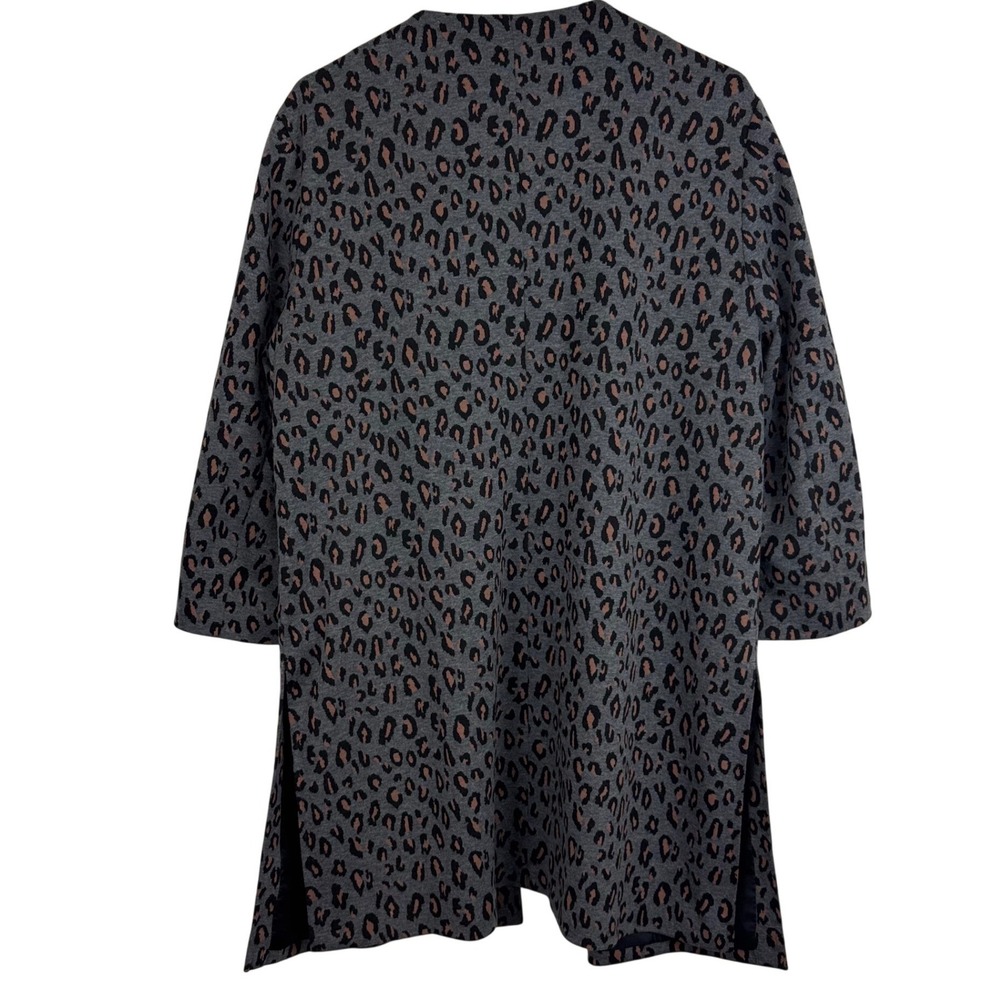 Nine West Gray Leopard Print Open Front Coatigan Cardigan Jacket Chic - Picture 5 of 9